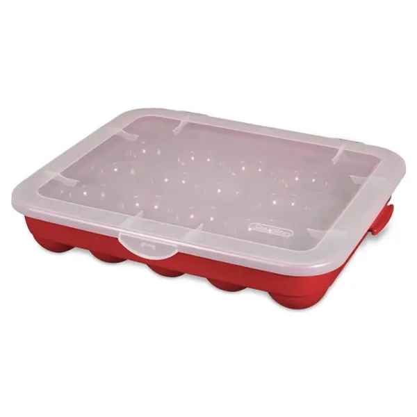 Sterilite 20 Compartment 3 inch Ornament Storage Case with Lid, Red (12 Pack)