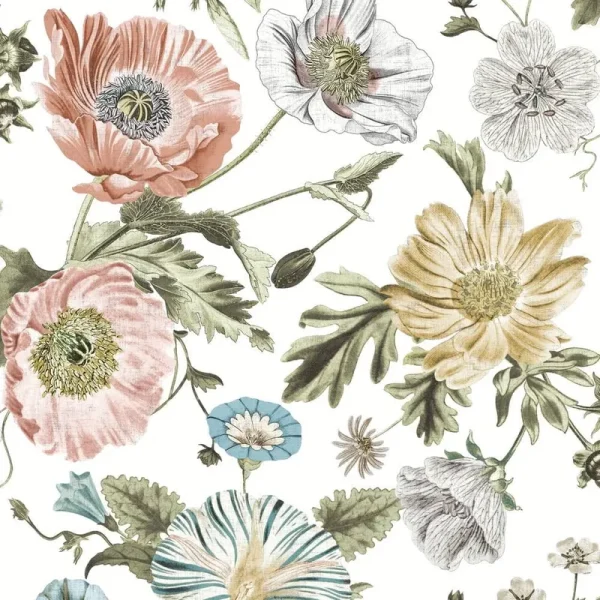 RoomMates Vintage Poppy Peel & Stick Wallpaper, 20.5 in x 18 ft, 30.75 Sq. ft