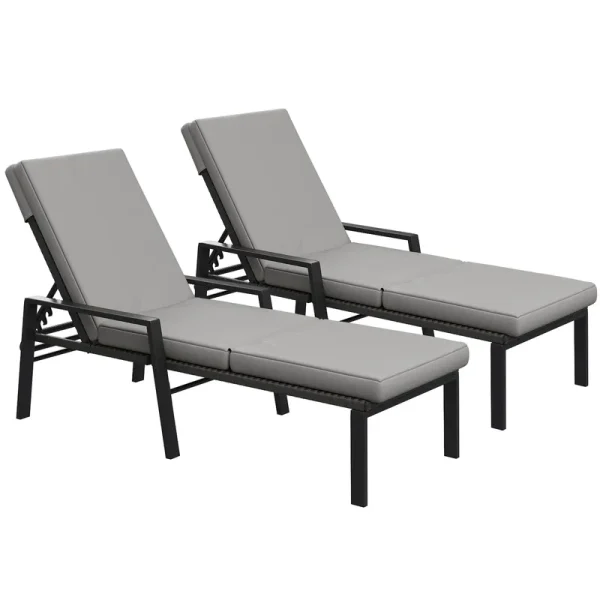 AECOJOY Chaise Lounge Chairs for Outside Set of 2, Adjustable Wicker PE Rattan Patio Pool Recliner Chair with Removable Cushion