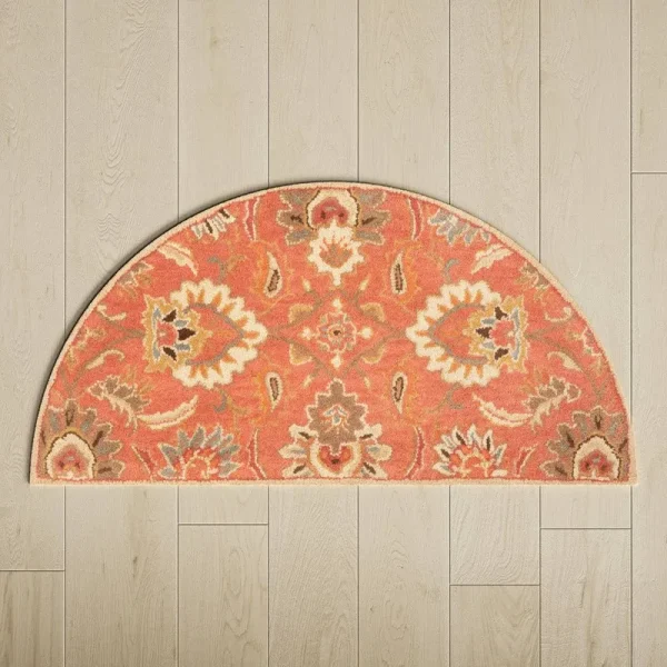 Aaron Floral Hand Knotted Wool Terracotta Area Rug Birch Lane Rug Size: Half Circle 2' x 4'
