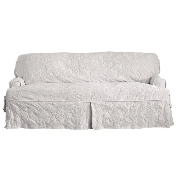 Sure Fit Matelasse Damask T-Cushion Sofa Slipcover, White