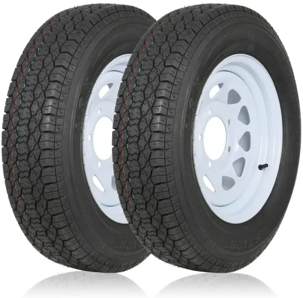 WEIZE ST175/80D13 Trailer Tires with 13" White Wheel - 5 on 4 - 1/2 - Load Range C, 6PLY, Set of 2