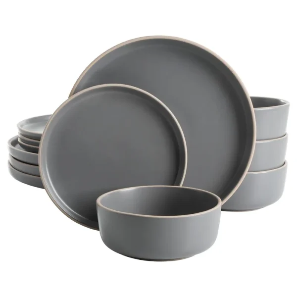Gibson Home Everyday Essential Cool Gray Dinnerware Set, 12-Piece Set