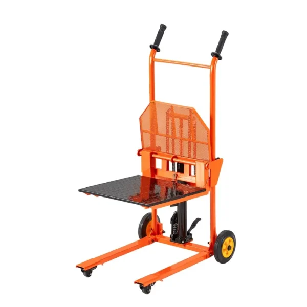 AECOJOY Material Lift Winch Stacker, Hydraulic Lift Table Cart 500 Lbs Capacity, Pallet Truck Jack with Lockable Swivel Casters