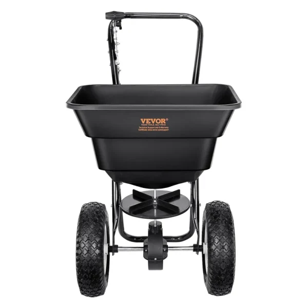 VEVOR TCSBJ80LBS125B0P1V0 80 lbs Broadcast Walk-Behind Turf Spreader with 12 in. Wheels - Black