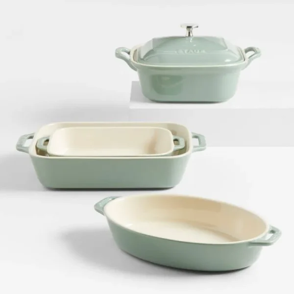 Staub 5-Piece Eucalyptus Green Ceramic Baking Dish Set | Crate & Barrel