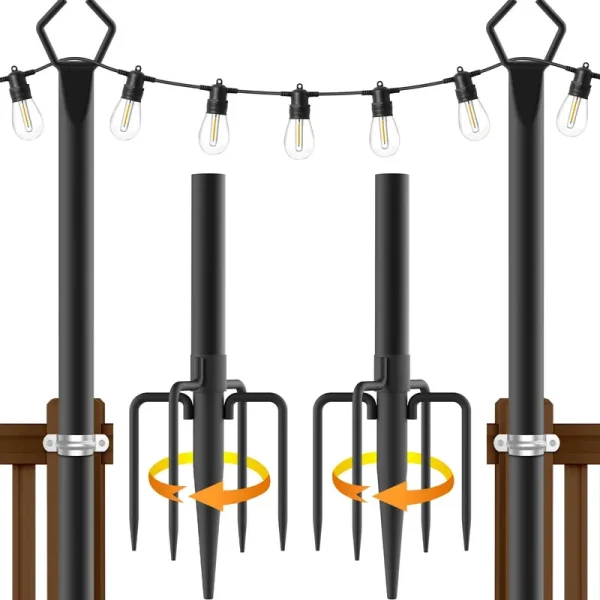 Ailbton 2 Pack 10ft String Light Poles for Outdoor String Lights, Metal Fork Poles Stand for Patio, Backyard, Deck