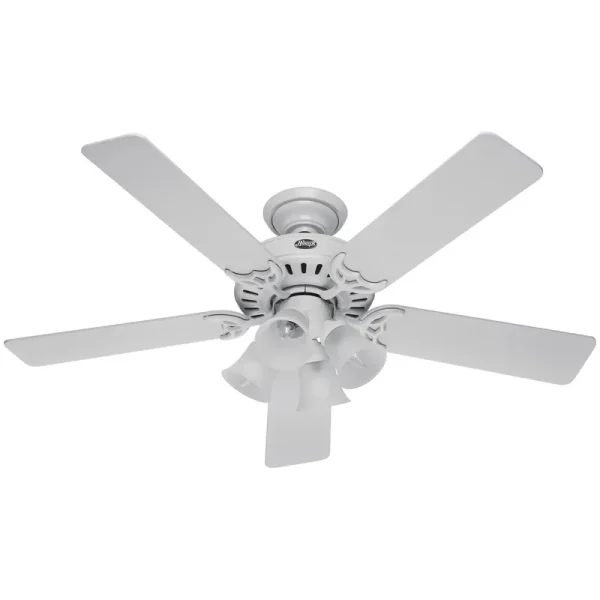 Hunter Studio Series 52" Ceiling Fan with 4-Light Kit - White - White/Bleached Oak Blades