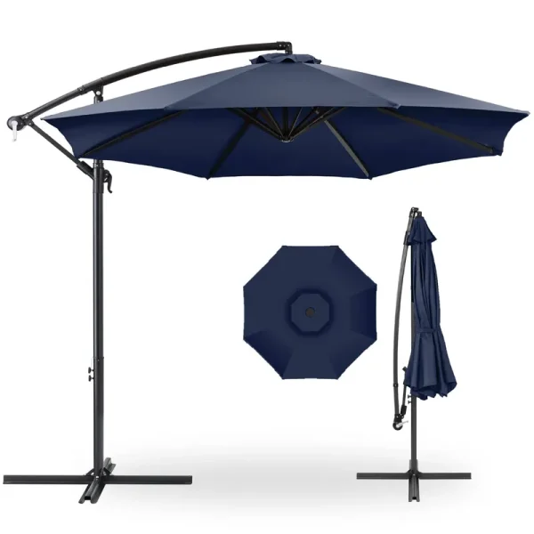 Best Choice Products 10ft Offset Hanging Outdoor Market Patio Umbrella w/ Easy Tilt Adjustment - Navy Blue