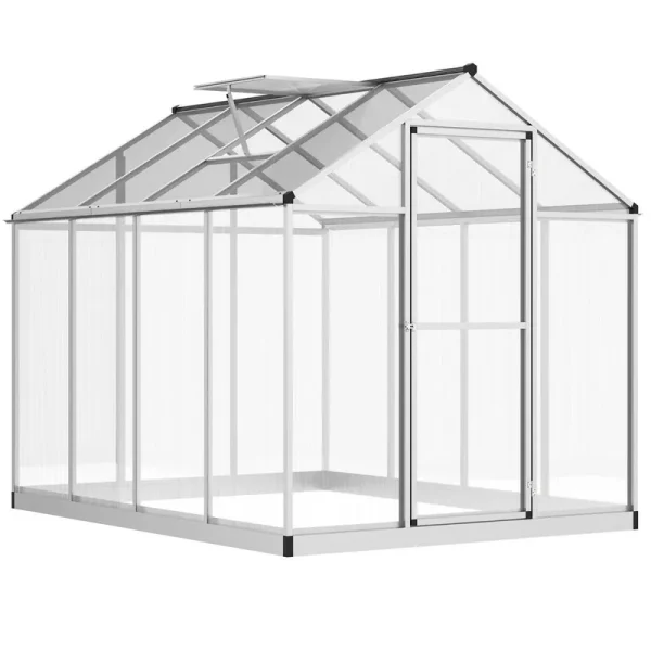 Outsunny 8' L x 6' W Walk-In Polycarbonate Greenhouse with Roof Vent for Ventilation
