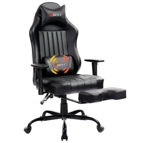 KBEST Gaming Chairs with Footrest, 2022 Leather Game Chair for Adults, Big and Tall Gamer Chair with Headrest and Lumbar Support, Black