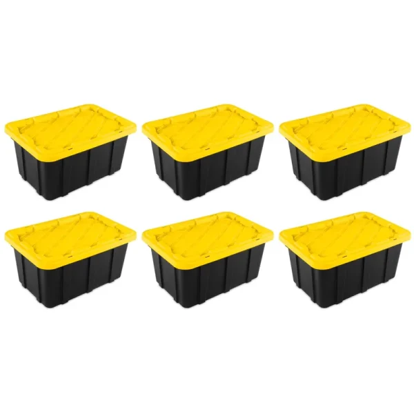 Sterilite 17 Gal Industrial Stackable Storage Tote Lidded Container, 6 Pack
