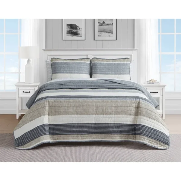 Nautica Ridgeport Cotton Reversible Quilt Set - Beige - Twin