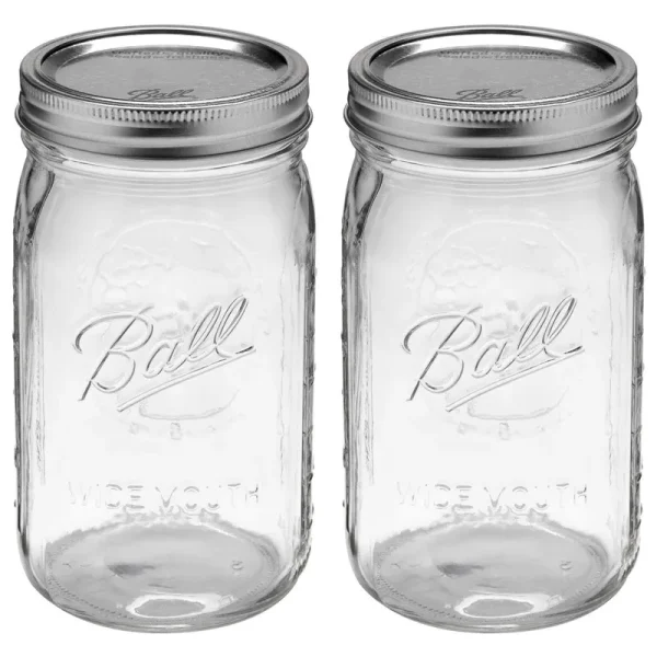Ball Wide Mouth 32-Ounces Quart Mason Jars with Lids and Bands, Set of 2, Green