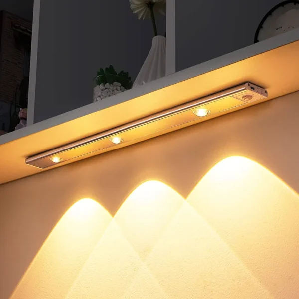 Under Cabinet Lights LED Motion Sensor Light Indoor, USB Rechargeable Closet Light, 3 Light Modes Stepless Dimming Hill Light, 6500K Night Light