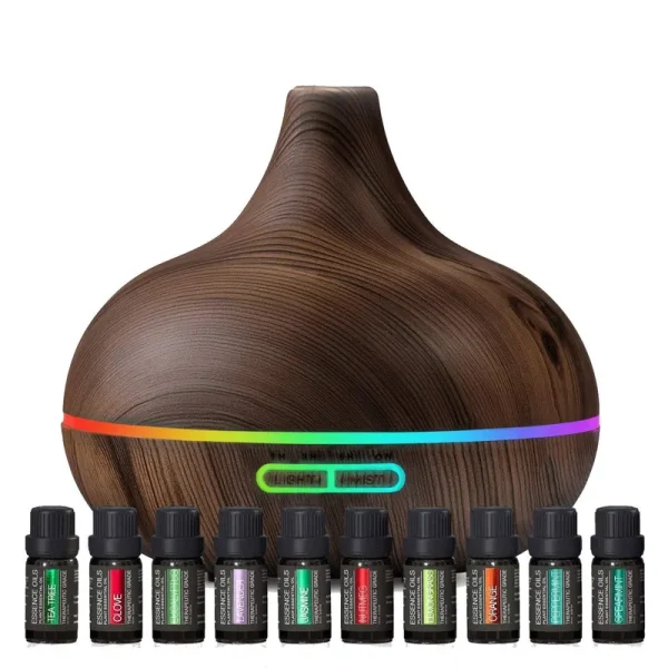 Ultimate Aromatherapy Diffuser & Essential Oil Set - Ultrasonic Diffuser & Top 10 Essential Oils - 300ml Diffuser with 4 Timer & 7 Ambient Light