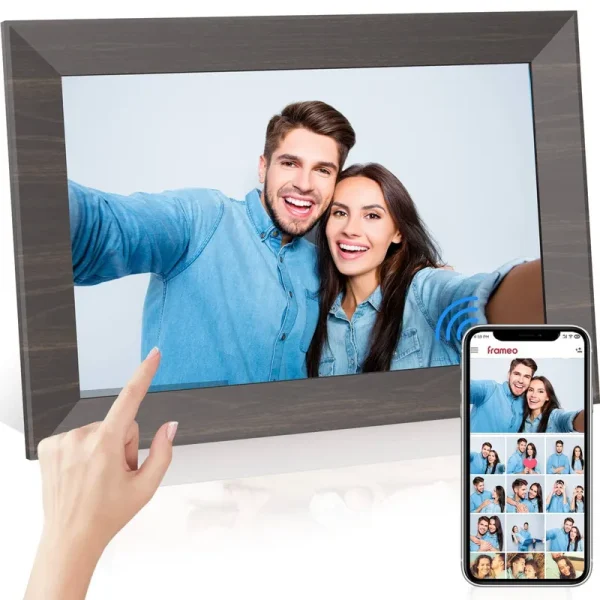 Digital Picture Frame 10.1 inch Frameo WiFi Digital Frame Electronic Picture Frame Wood Frames HD IPS 32GB Memory, Automatic Rotation Slide Show