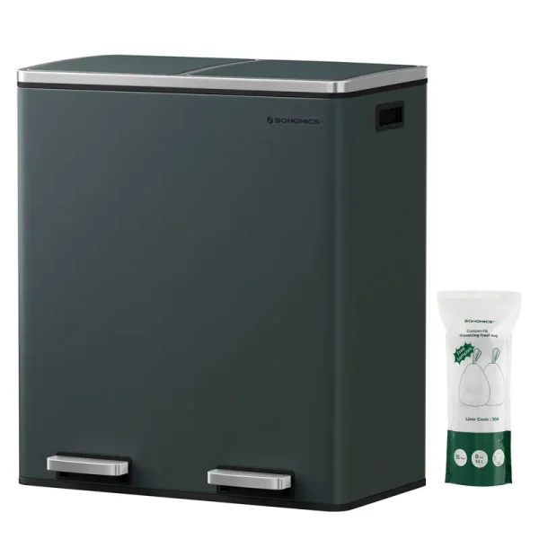 SONGMICS 2 x 8 Gallon Dual Trash Garbage Can, Gray