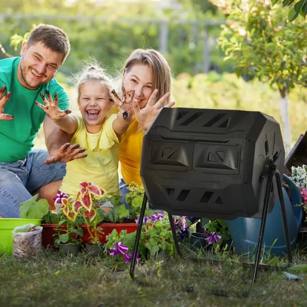 Outsunny Tumbling Compost Bin Outdoor Dual Chamber 360�� Rotating Composter 43 Gallon