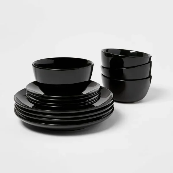 Open Box 12pc Stoneware Avesta Dinnerware Set Black - Project 62