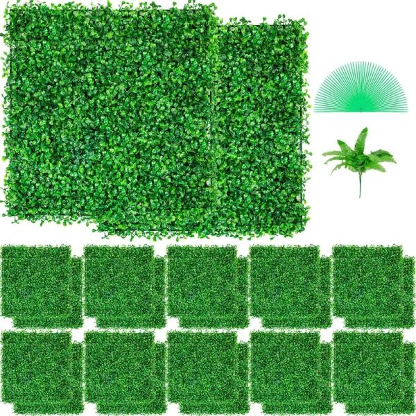 VEVOR Artificial Boxwood Panel, Hedge Decor 24 Pcs 10" x 10" Privacy Fence Panel Grass