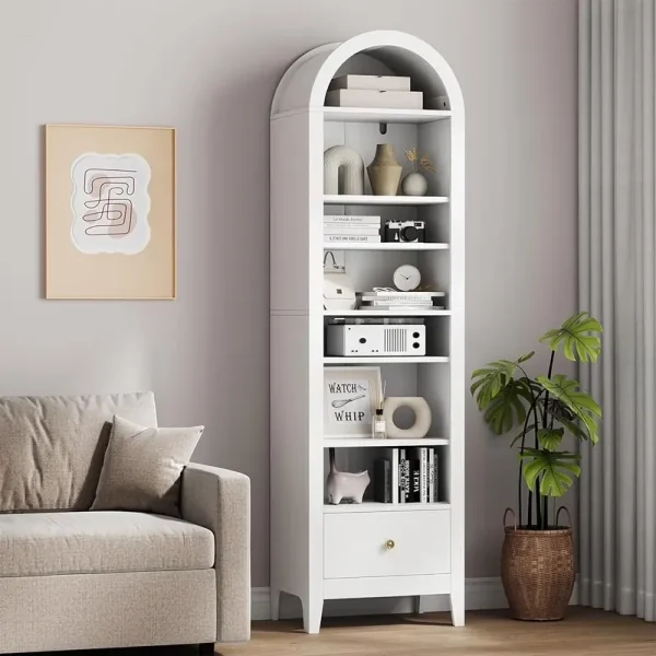 Arched Cabinet, 71" Tall Kitchen Pantry Cabinet, 8 Tiers Arched Storage Cabinet with Doors and Shelves, Bookcase for Entryway, Hallway, Living Room, White
