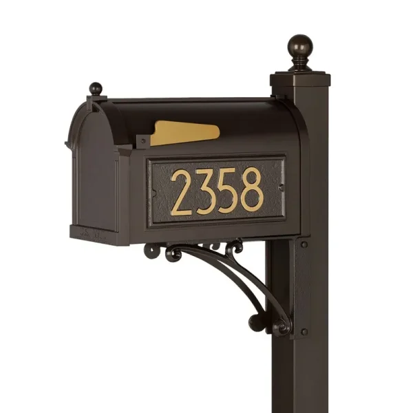 Whitehall Modern Deluxe Capitol Mailbox Post Package Bronze/Gold
