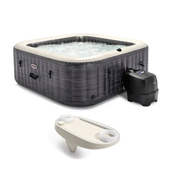 Intex PureSpa Plus Greystone Inflatable Hot Tub, 94 x 28 inch, with Phone Tray, White