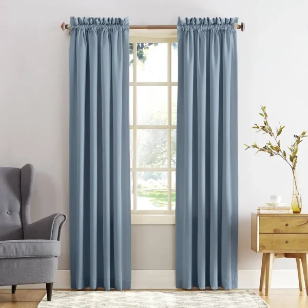 Seymour Room Darkening Rod Pocket Curtain Panel Vintage Blue 54"x84" - Sun Zero