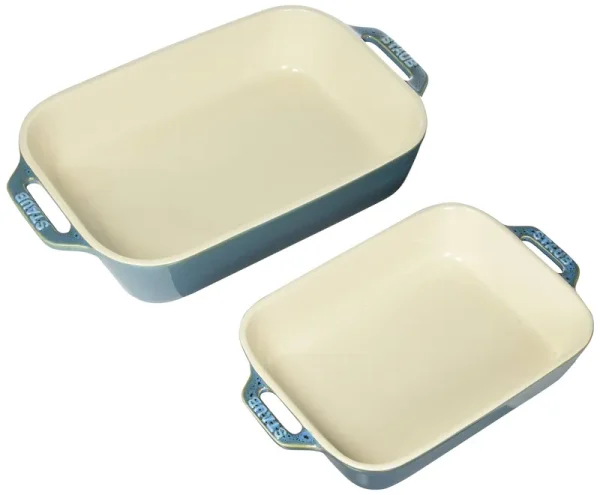 Staub Ceramic 2-pc Rectangular Baking Dish Set, Rustic Turquoise