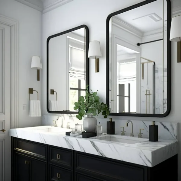 USHOWER 2-Pack Black Bathroom Mirrors 24 x 36 inch, Metal Frame Rectangle Mirror, Modern Farmhouse Vanity Mirror, Wall Mounted