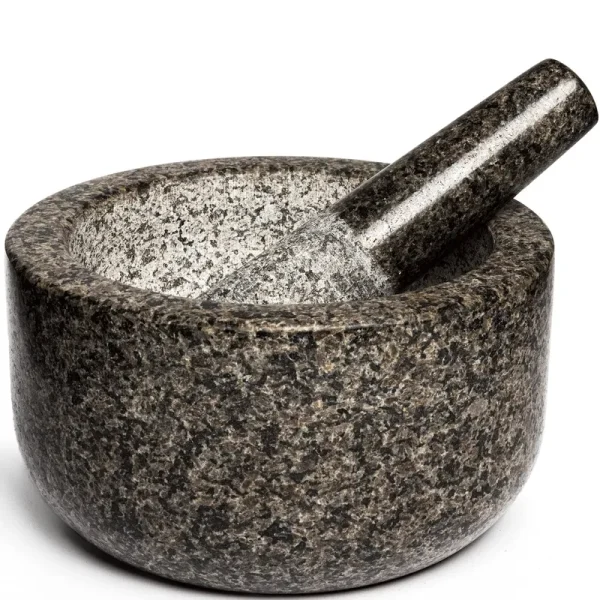 Mortar and Pestle Set, Large, Polished Black Granite