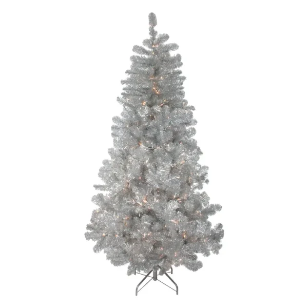 Northlight 6.5' Pre-Lit Silver Metallic Artificial Tinsel Christmas Tree - Clear Lights