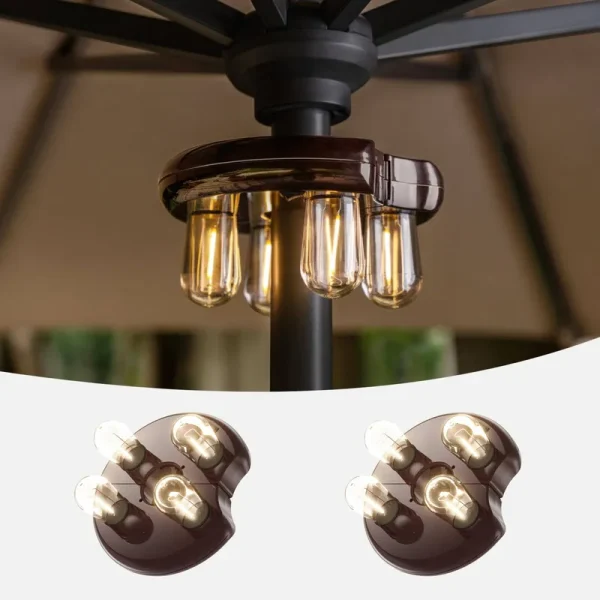 Nora�{Gift Patio 2 Packs Umbrella Light with LED Edison Bulbs, Battery Operation Cordless-Outdoor Umbrella Pole Lights with 2 Lighting Modes for