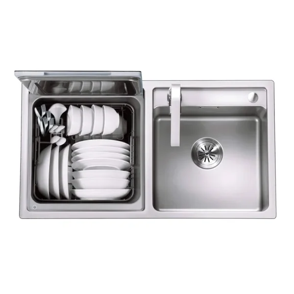 Fotile SD2F-P3 2-in-1 Counter-Top Mounted Sink & Dishwasher Combination System with Heavy Dish Sanitizing in Stainless Steel