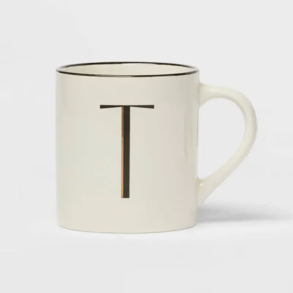 16oz Stoneware Monogram T Mug Ivory - Threshold