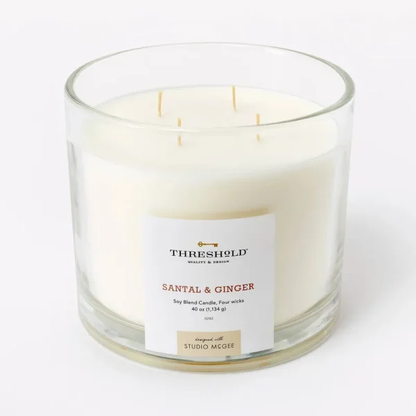 40oz Clear Glass Santal & Ginger Candle White - Threshold Designed with Studio McGee