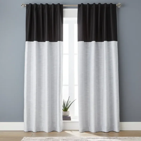 Better Homes & Gardens Colorblock Solid Polyester Pole Top Blackout Single Curtain Panel , 50 inchx84 inch , Black, Size: 50 inch x 84 inch