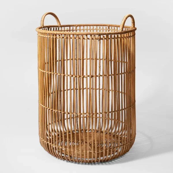 Round Rattan Tall Decorative Baskets Natural - Threshold