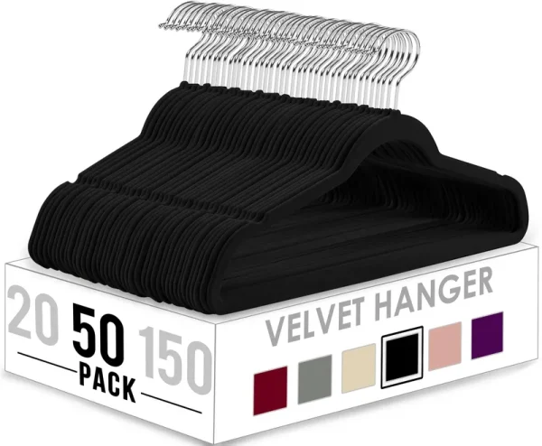 Utopia Home Premium Velvet Hangers 50 Pack - Non-Slip Clothes Hangers - Black Hangers - Suit Hangers with 360 Degree Rotatable Hook - Heavy Duty