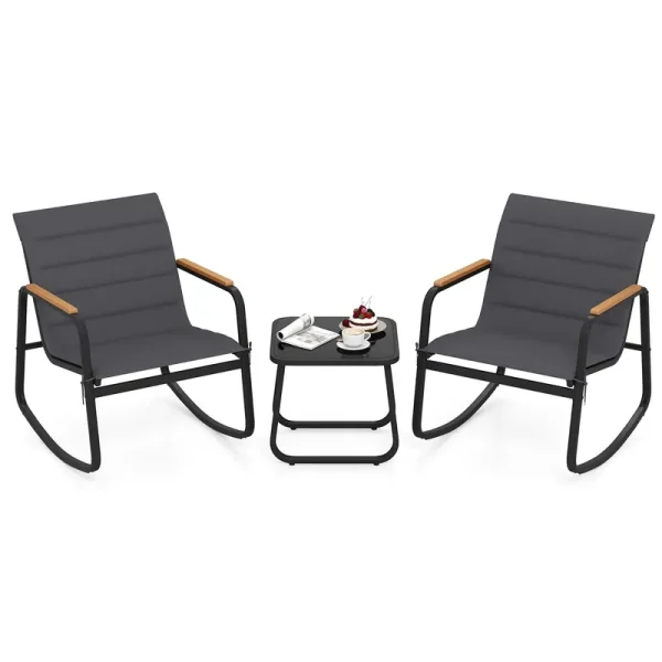 Tangkula 3 Piece Outdoor Rocking Bistro Set Metal Frame & Soft Cushions