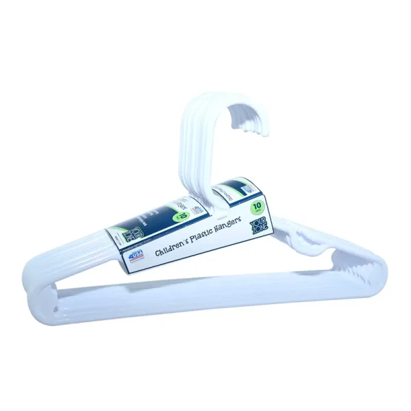 Your Zone Children's Plastic Hangers 10 Pack, White, Childrens