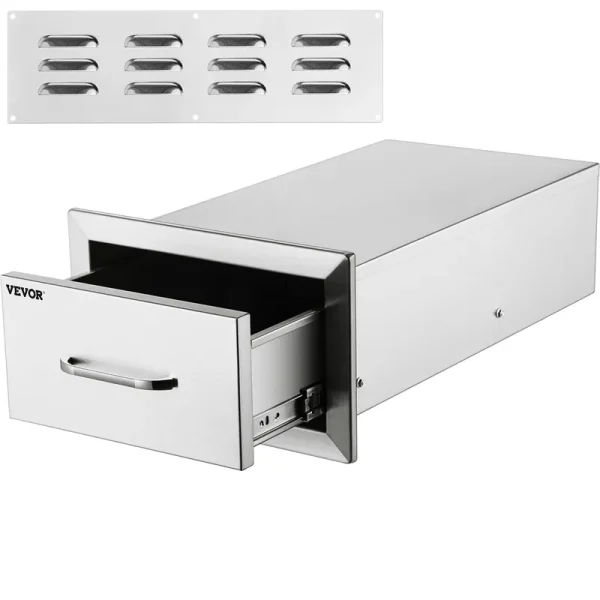 14x8.5 inch Outdoor Kitchen Drawers Stainless Steel. Flush Mount Double Drawers.14Wx8.5Hx23D inch. with Stainless Steel Handle. BBQ Drawers for Outdoor or BBQ Island