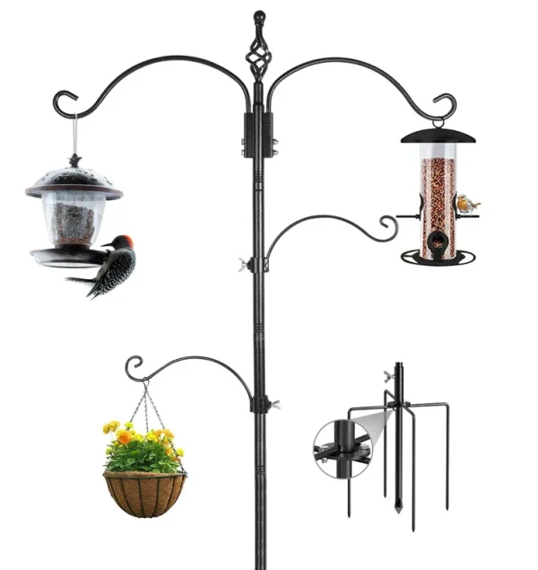 Highpro Bird Feeding Station Feeder Pole - Multi Hook 63 Inches Bird Feeder Stand for Watching Attracting Wild Bird Outdoor Hanging Pole
