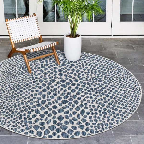 Jill Zarin Outdoor Blue 7 ft Round Area Rug Indoor Outdoor Rug