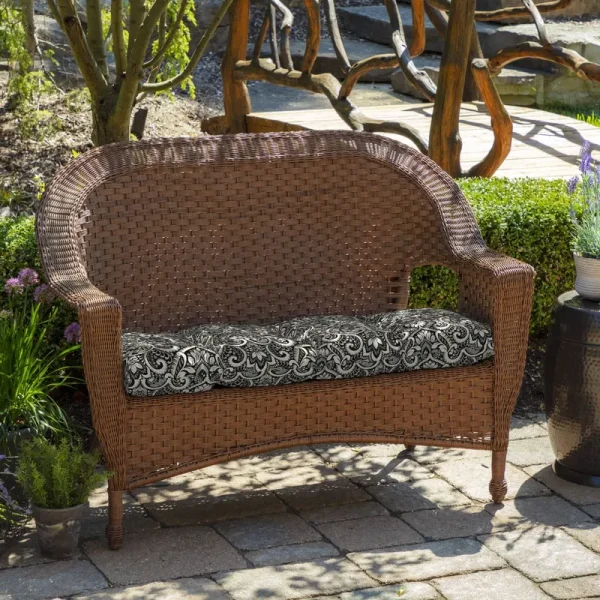 Arden Selections 16" x 41.5" Aurora Damask Outdoor Wicker Settee Black