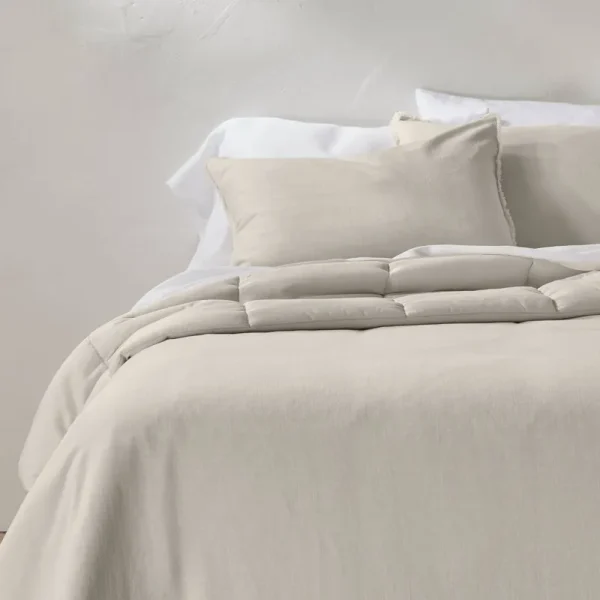King Heavyweight Linen Blend Comforter & Sham Set Natural - Casaluna