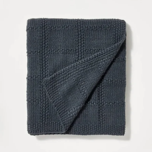 Grid Knit Throw Blanket Navy Blue - Threshold Designed with Studio McGee