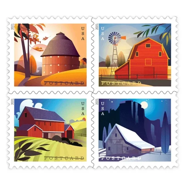 Postcard Stamps 2021 Barns – Rural America Series. Postcard Rate