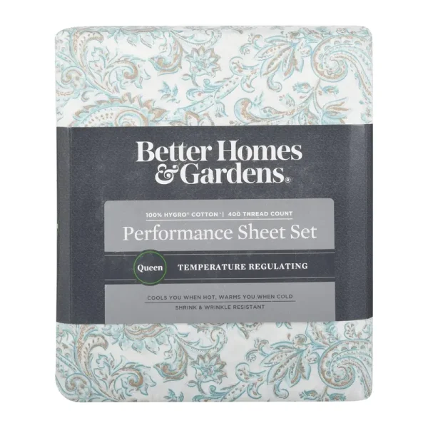 Better Homes & Gardens 400 TC Hygro Cotton Pillowcases, King, Aqua Paisley, 2 Piece, Size: King Pillowcase
